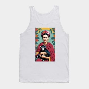 Frida Kahlo & Monkey: Floral Artistic Portrait Tank Top